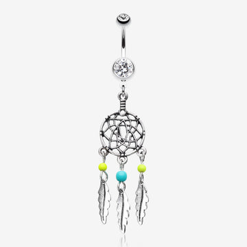 Classic Beaded Dreamcatcher Belly Button Ring-Clear Gem/Yellow
